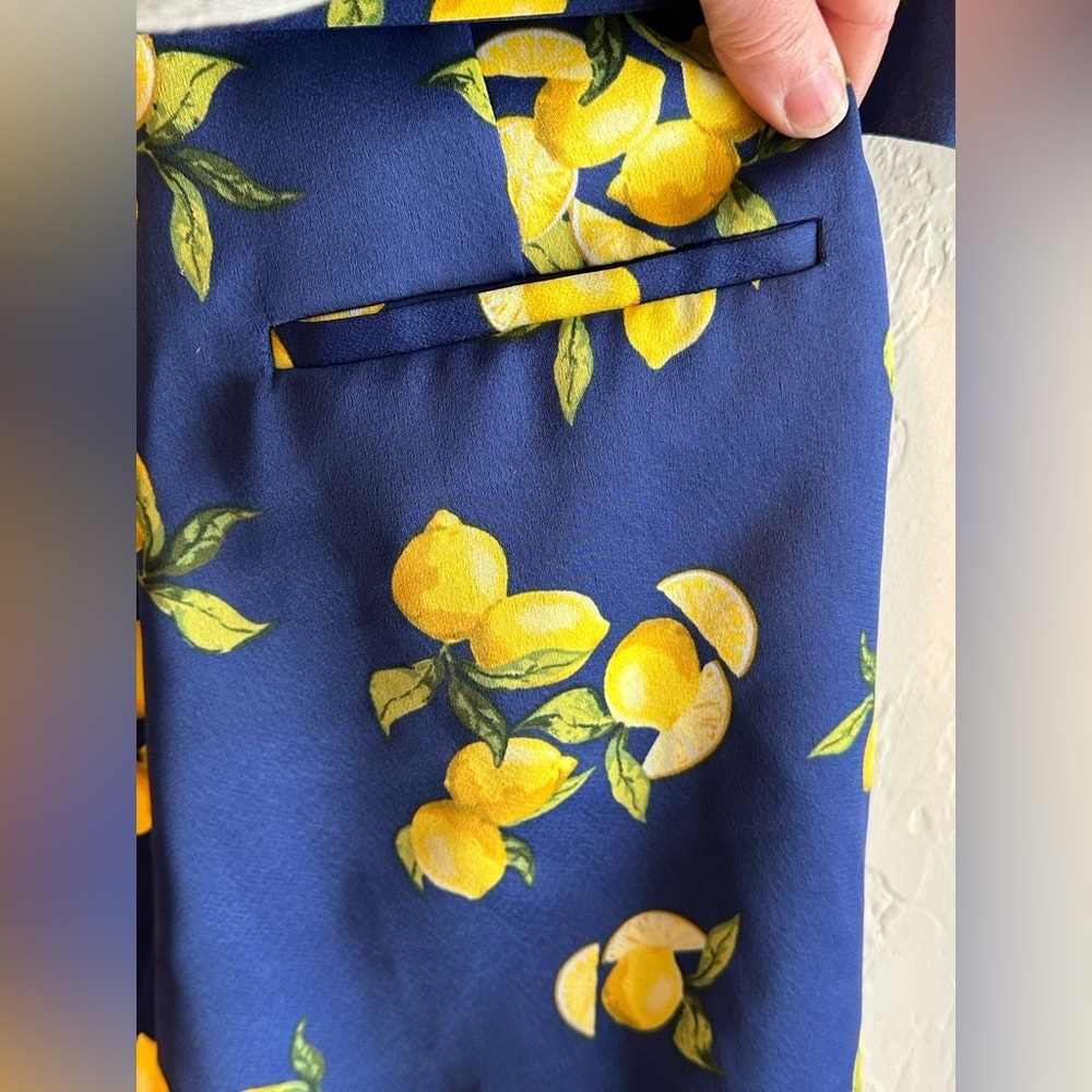 Banana Republic Navy Blue with Lemons Print Ruffle Shorts Tie Belt Romper Sz 4 - Picture 10 of 14